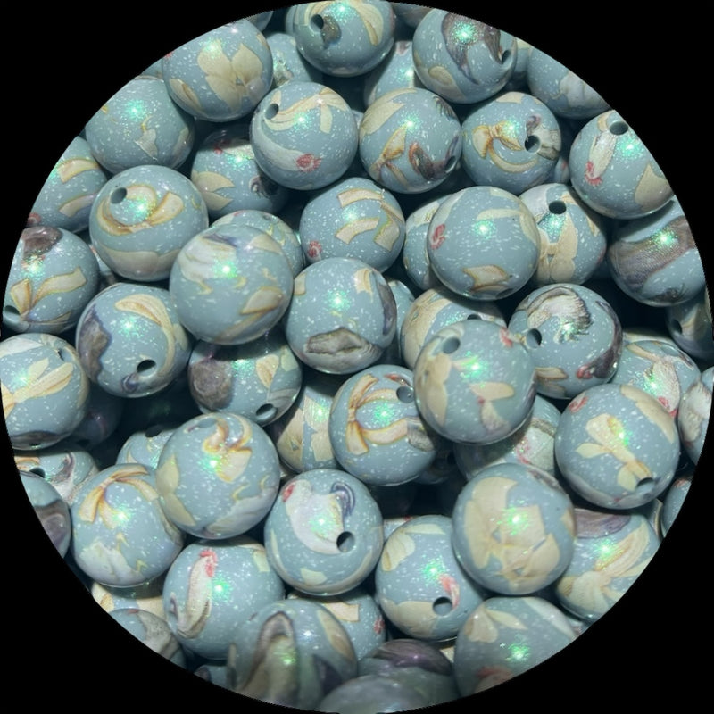 15mm Silicone Printed Round Bead - Coquette chickens