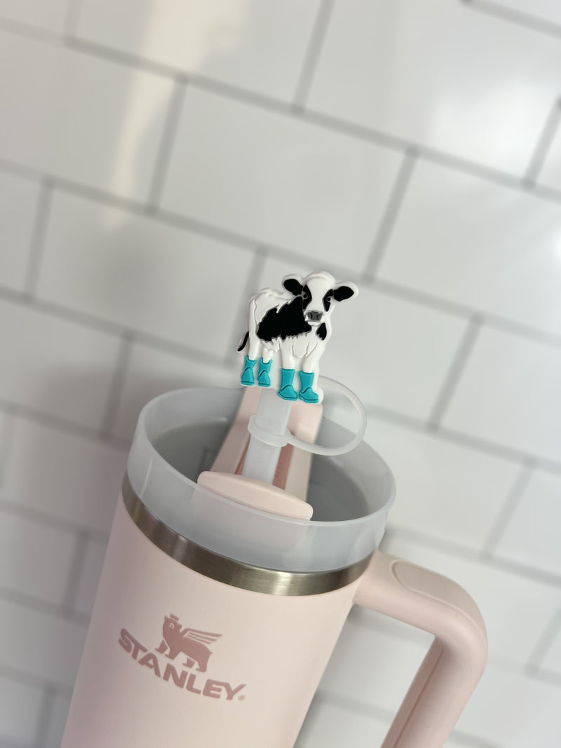 10mm Straw Topper- Cow in rainboots