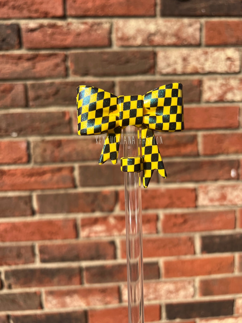 3D Bow Straw Topper- Checkered opal