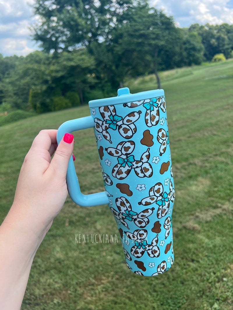 40 oz tumbler- Cow balloon dog