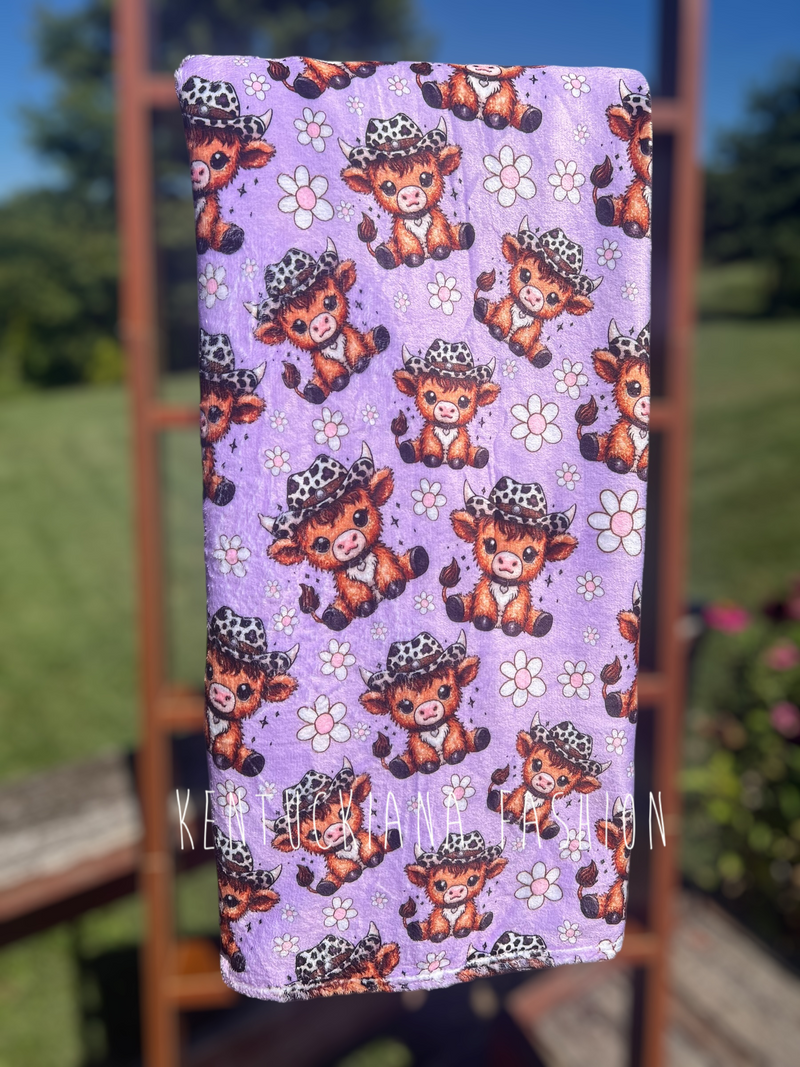 60x80 Fuzzy Blanket - Purple highland cow