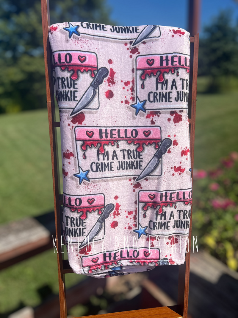 60x80 Fuzzy Blanket - Hello I'm a true crime junkie