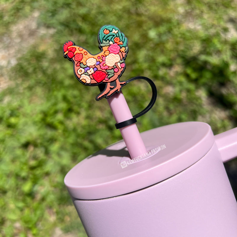 10mm Straw Topper- Floral chicken