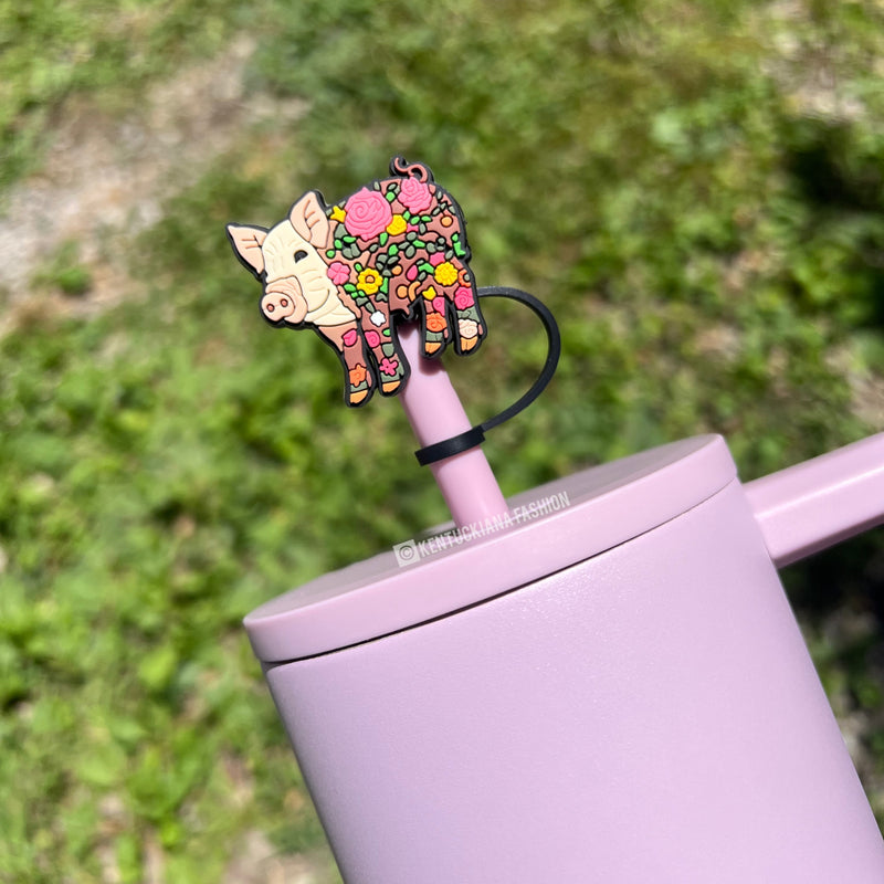 10mm Straw Topper- Floral pig