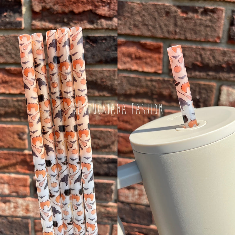40 ounce straw - color changing orange witches