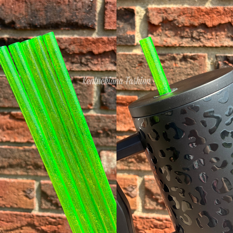 40 ounce straw - Lime green solid glitter