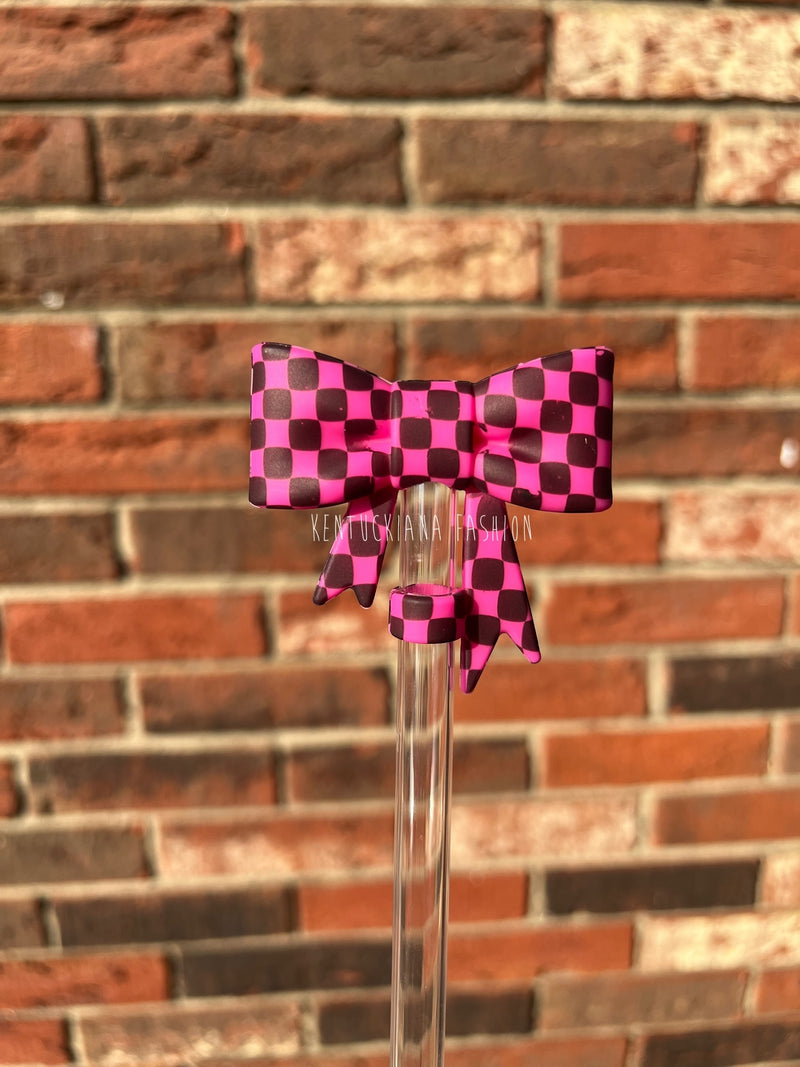 3D Bow Straw Topper - Checkered (Opal & Regular options)