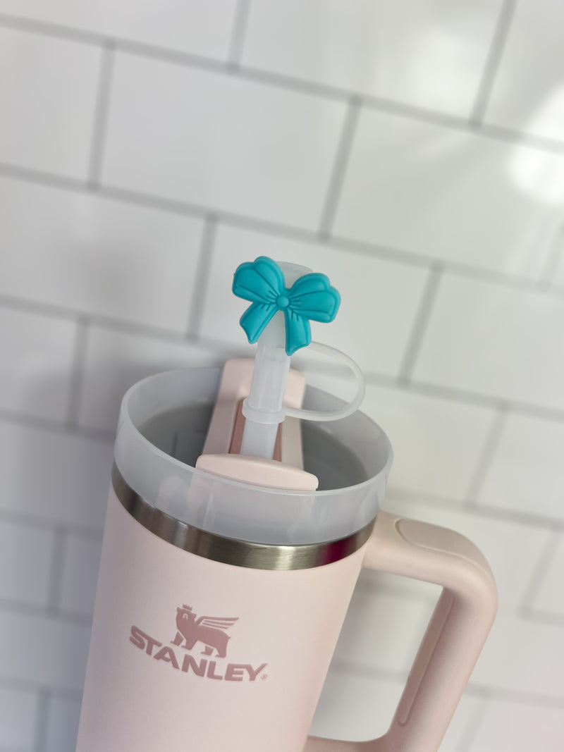 10mm Straw Topper- Teal bow