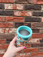 12 oz skinny can koozie - teal highland cow
