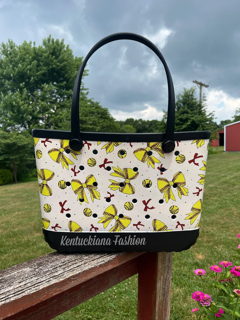 Large size EVA beach totes- Softball bows
