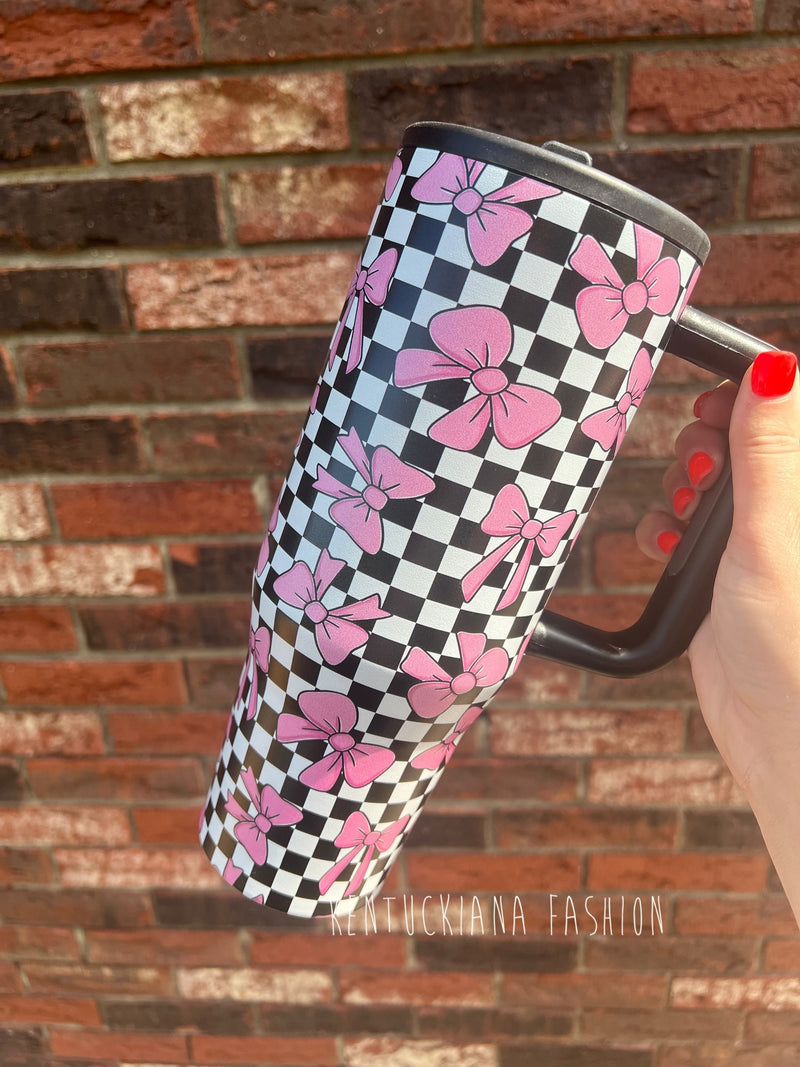 40 oz tumbler- Checkered bows