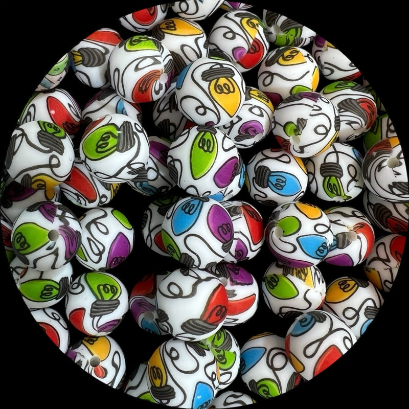 15mm Silicone Printed Round Bead - Christmas lights