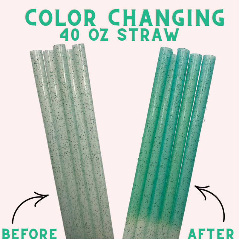 40 ounce straw - color changing green solid glitter