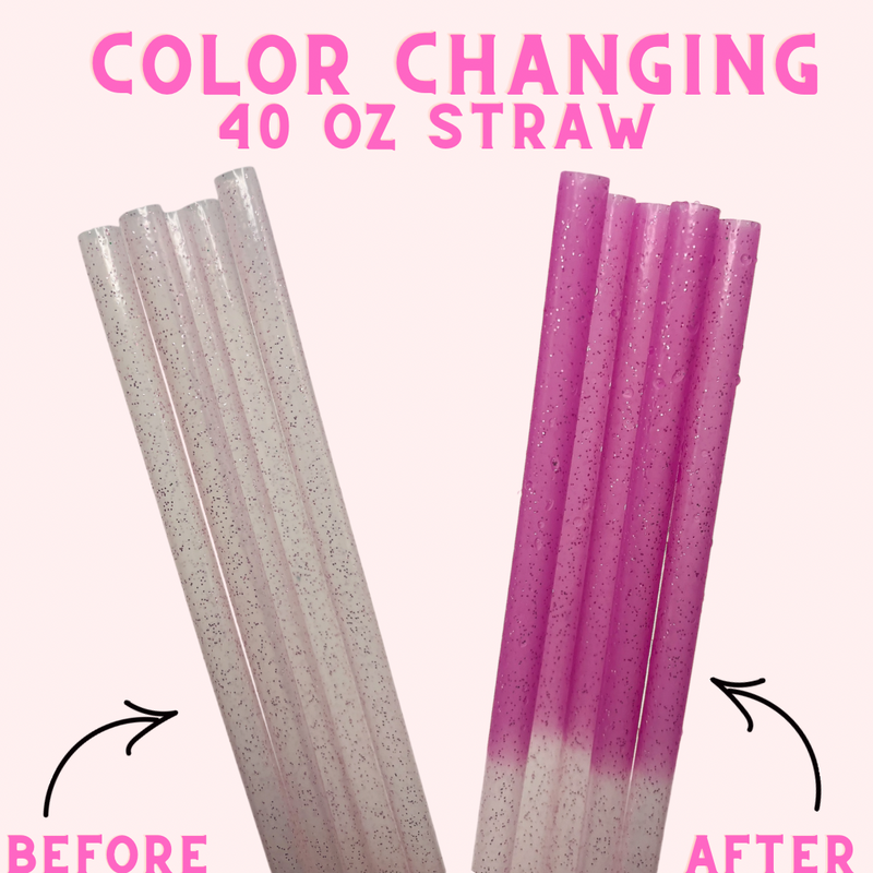 40 ounce straw - color changing pink solid glitter