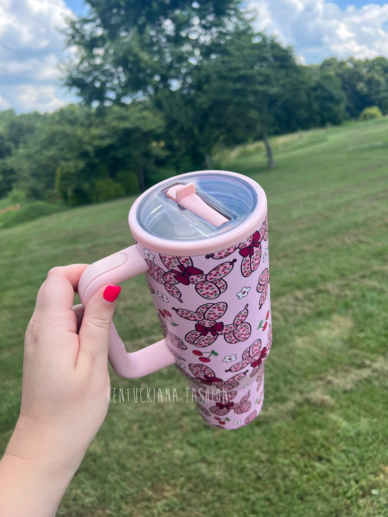 40 oz tumbler- Cherry balloon dog