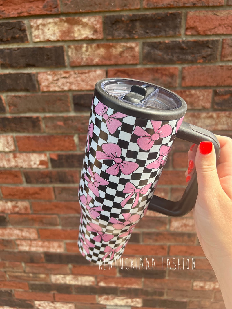 40 oz tumbler- Checkered bows