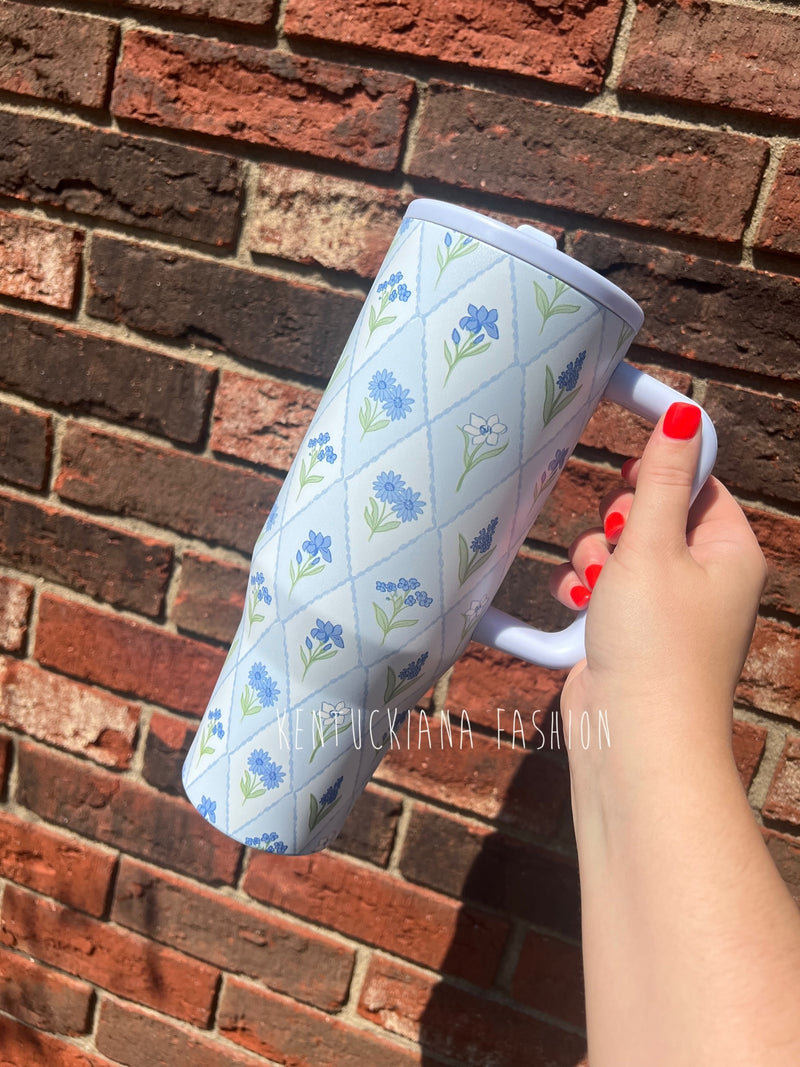 40 oz tumbler- Blue diamond floral