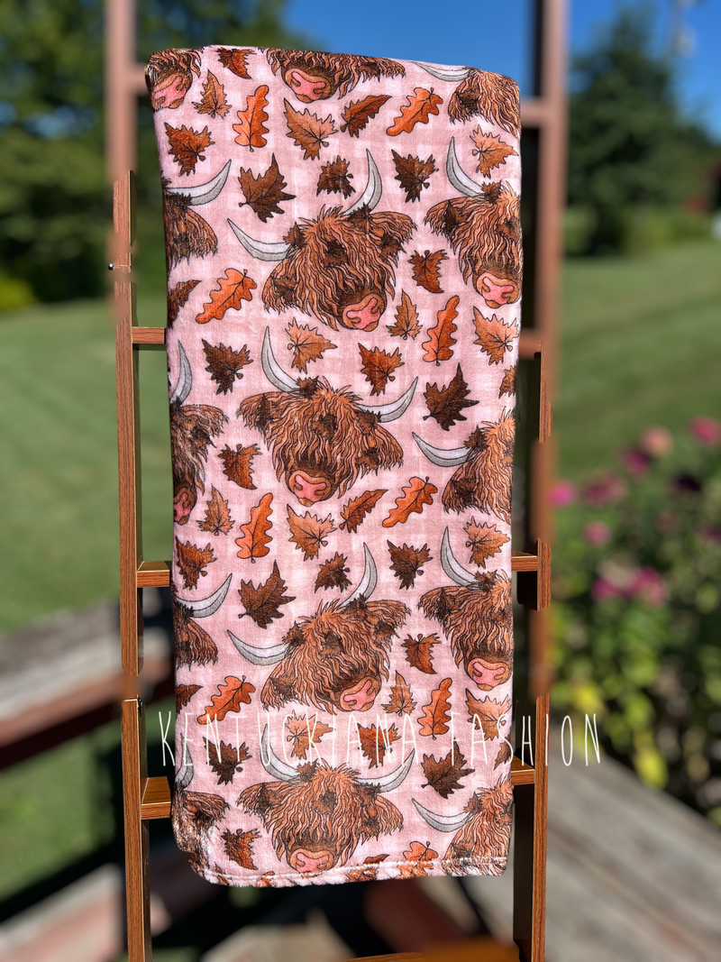 60x80 Fuzzy Blanket - Plaid highland cow