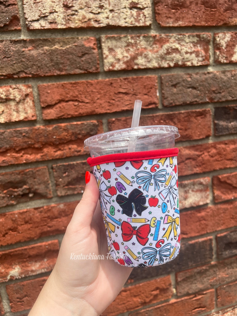 Iced Coffee Koozies (3 sizes available): Teacher bows