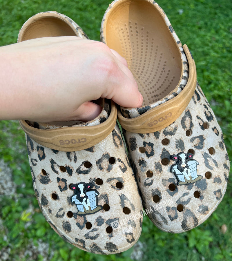 Clog Charm- Black cow in a bucket