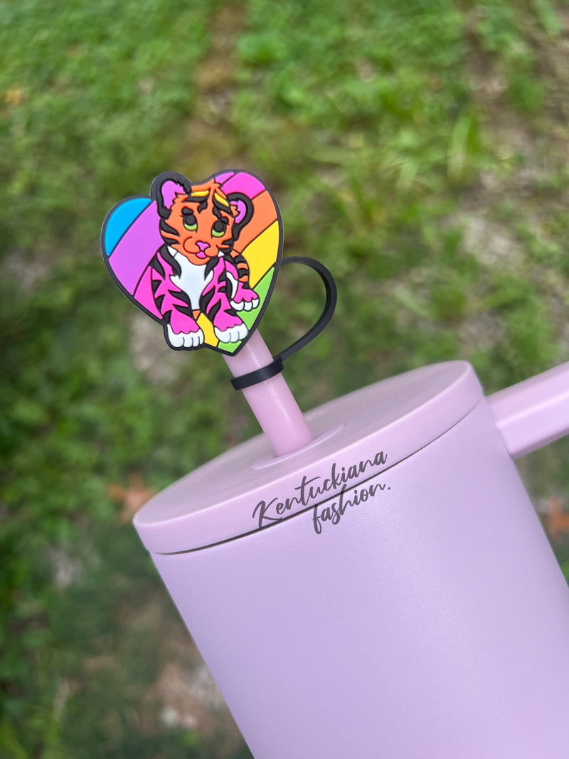 10mm Straw Topper- 90's girl rainbow tiger