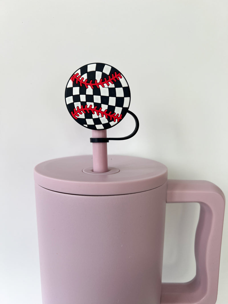 10mm Straw Topper- Checkered baseball