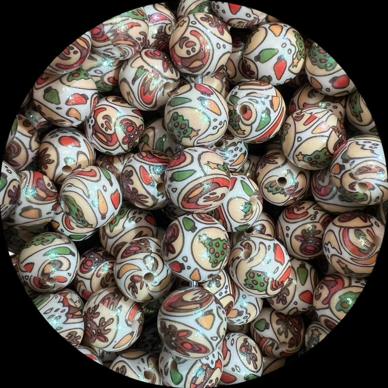 15mm Silicone Printed Round Bead - Christmas cookies