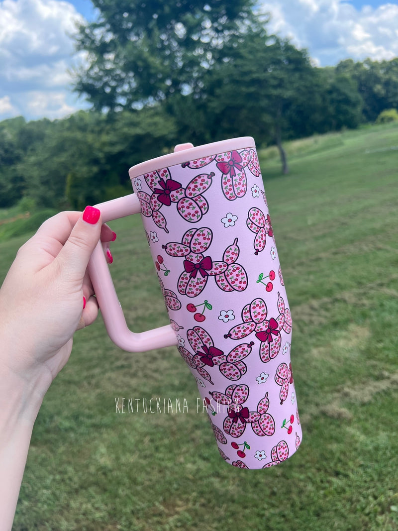 40 oz tumbler- Cherry balloon dog