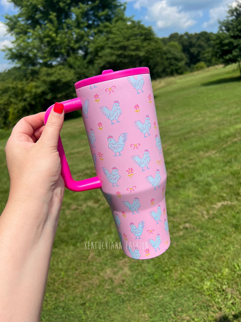 40 oz tumbler- Neon chickens