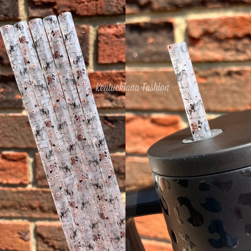 40 ounce straw - Western floral cows & horses