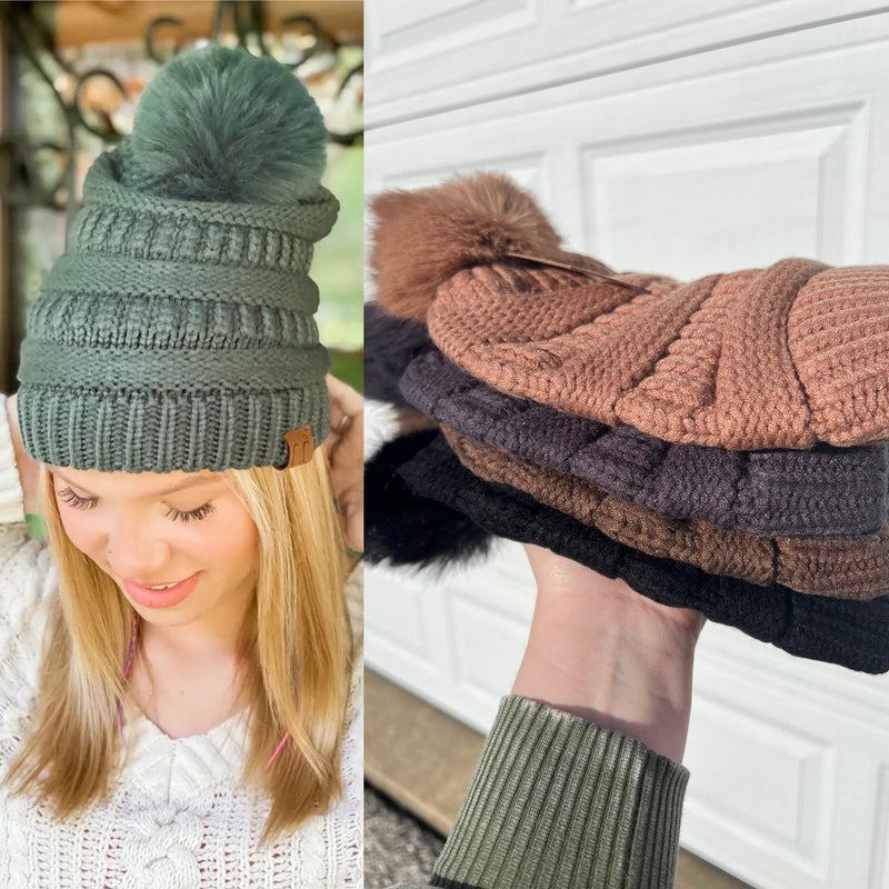 CC Matching Pompom Beanie