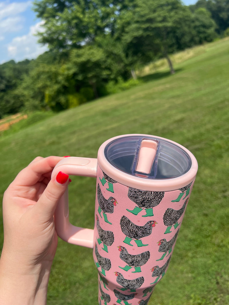40 oz tumbler- Chicken in rainboots