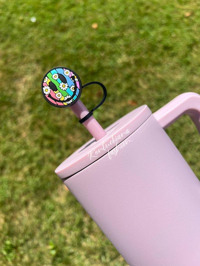 10mm Straw Topper- Rainbow daisy happy face