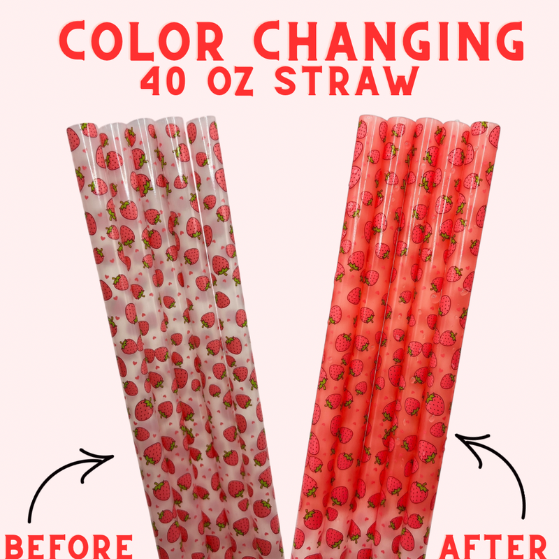 40 ounce straw - color changing strawberry