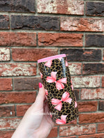 12 oz skinny can koozie - coquette cheetah bows