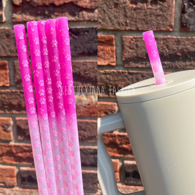 40 ounce straw - color changing pink dog paws