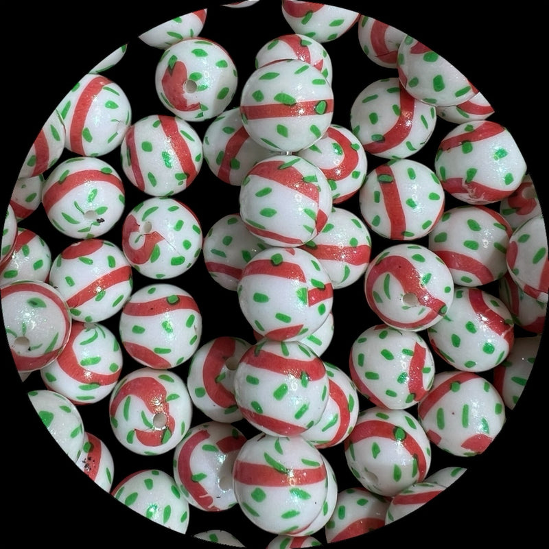 15mm Silicone Printed Round Bead - Christmas sprinkles