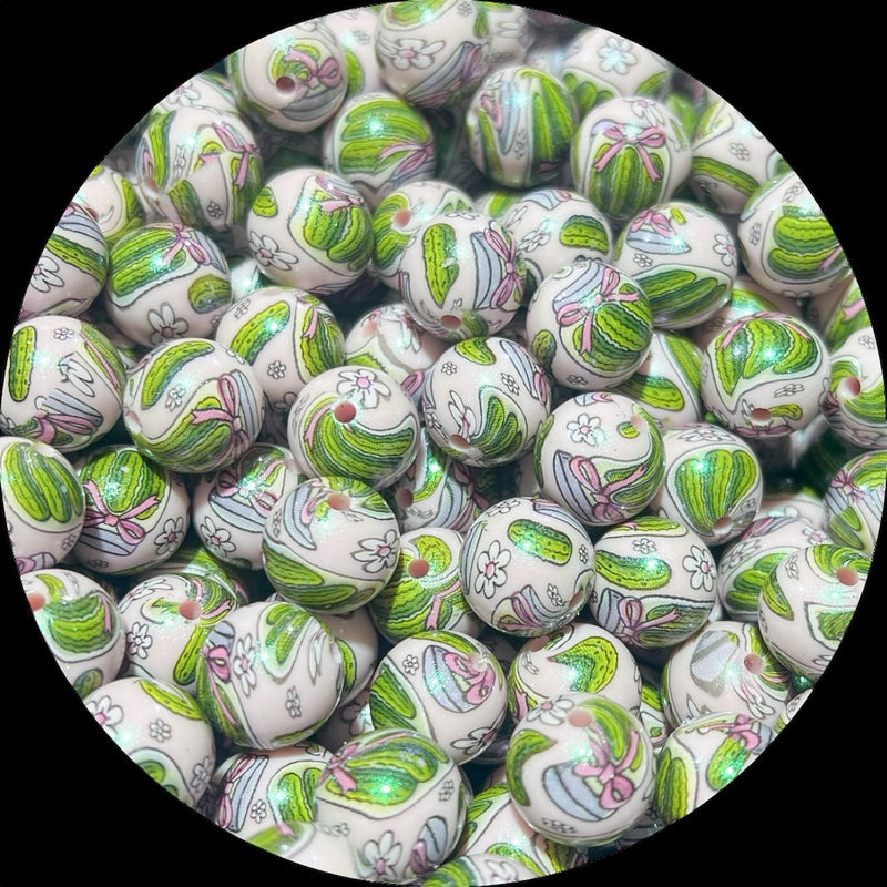 15mm Silicone Printed Round Bead - Pickle jars