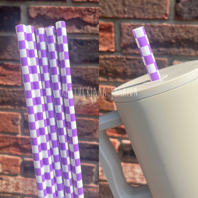 40 ounce straw - Purple/white checkered