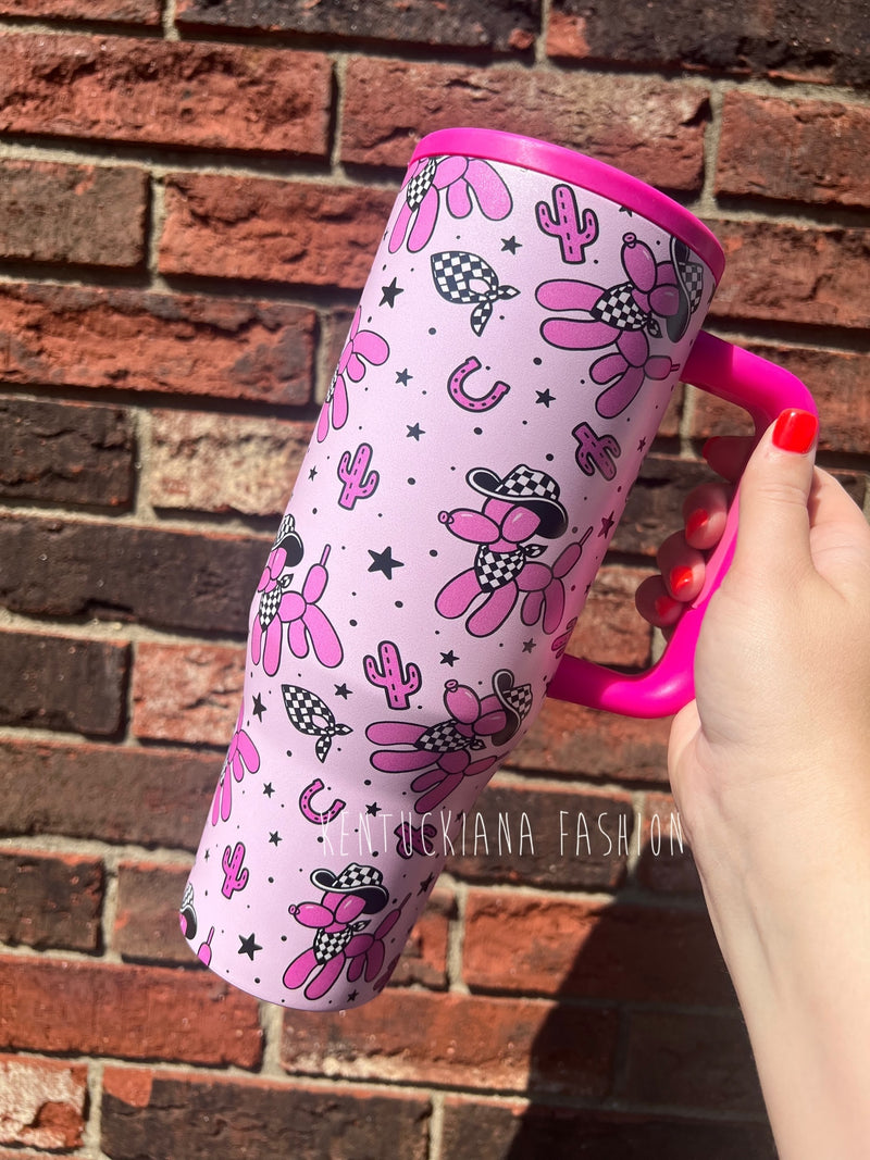 40 oz tumbler- Checkered balloon dogs