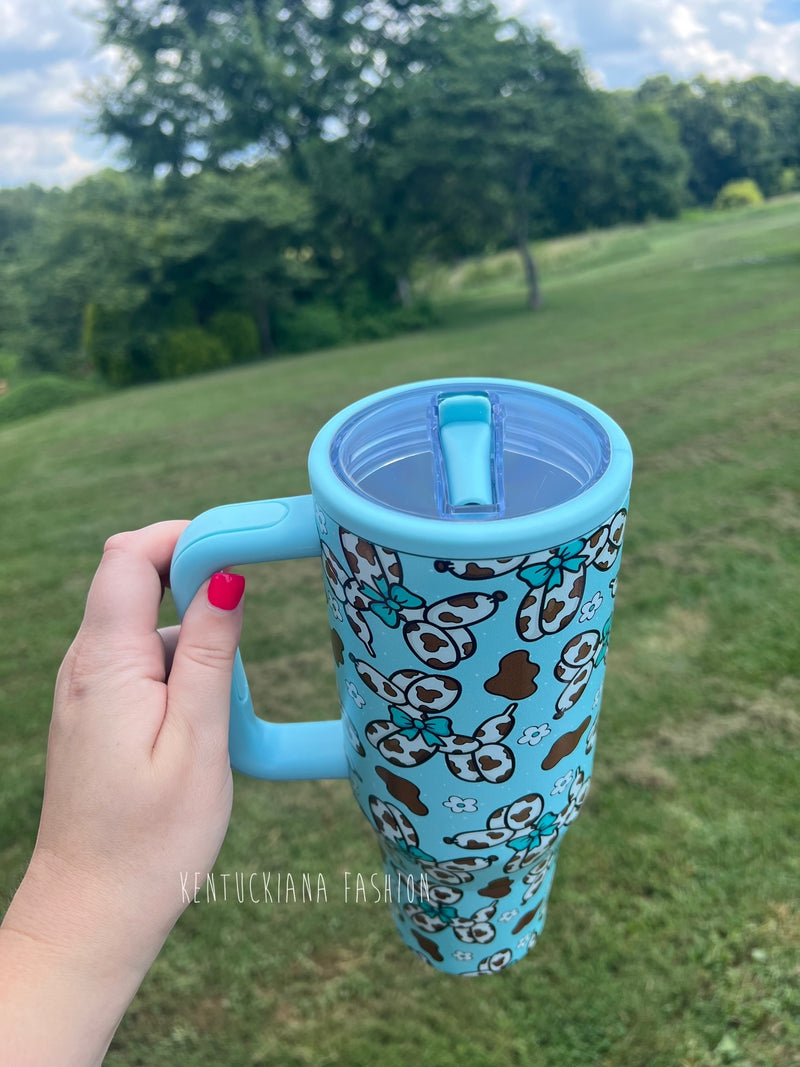 40 oz tumbler- Cow balloon dog