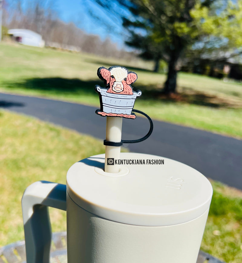 10mm Straw Topper- Highland cow in a bucket