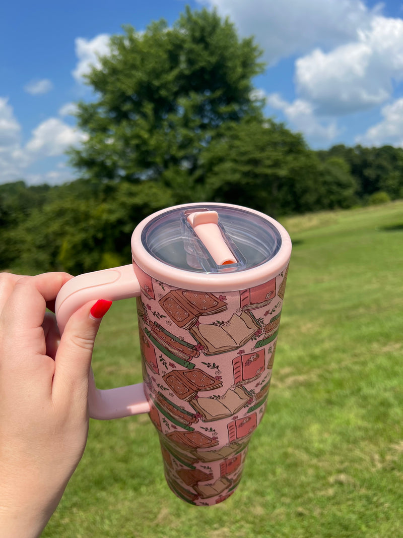 40 oz tumbler- Floral books