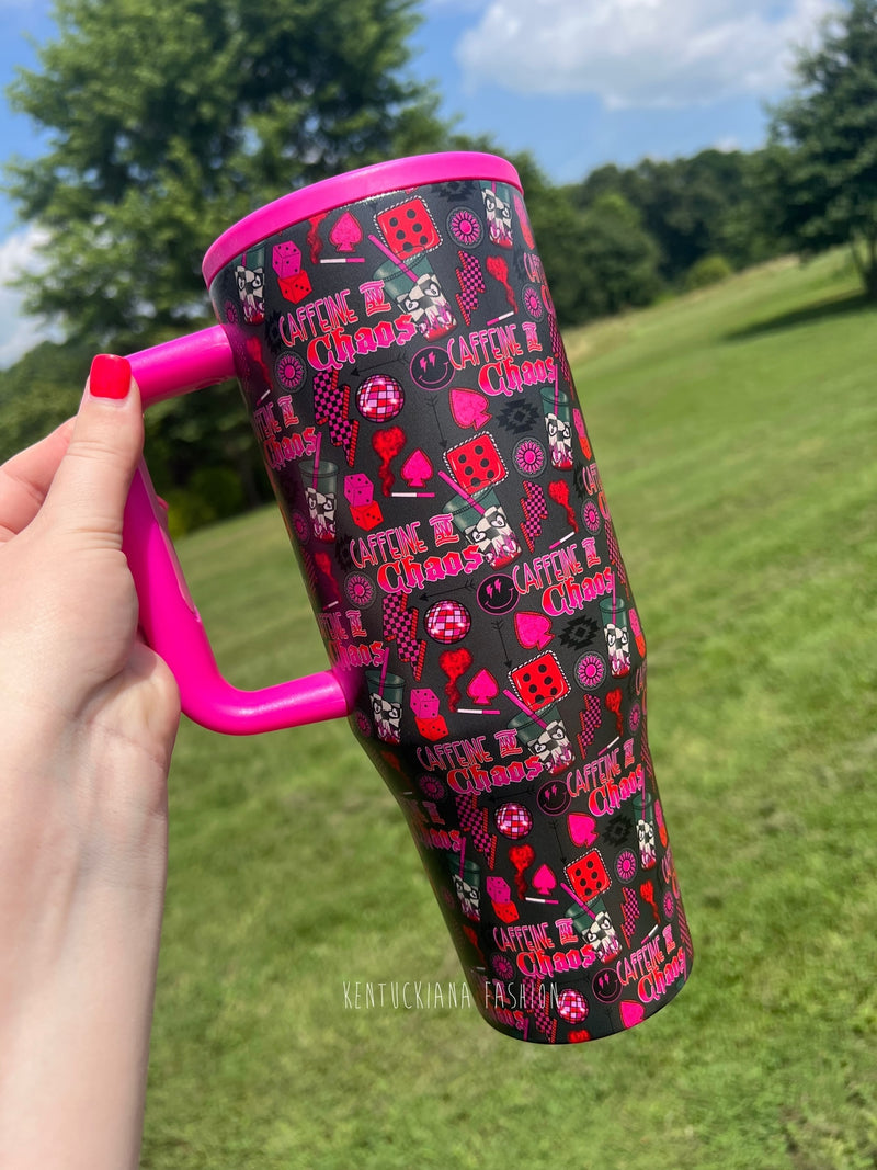 40 oz tumbler- Caffeine and chaos