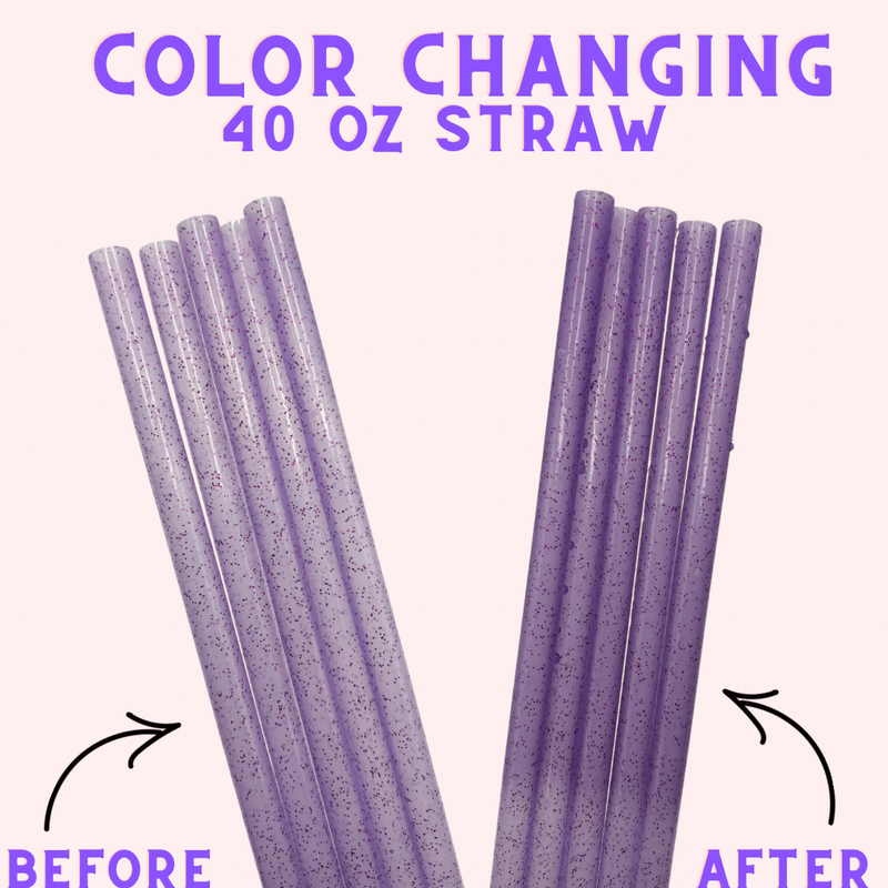 40 ounce straw - color changing purple solid glitter