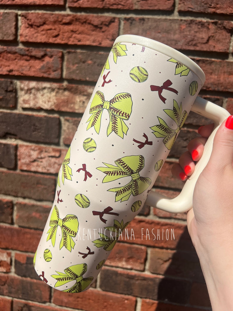 40 oz tumbler- Softball bows
