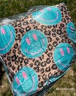 Oversized 60x80" Fuzzy Blanket Cheetah Happy Face